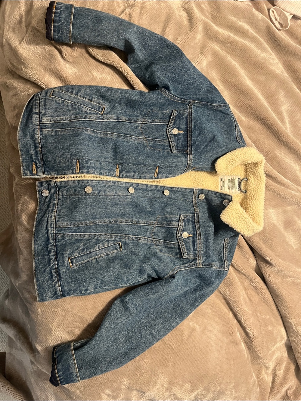 Pull&Bear Blue Denim Jacket with Cream Sherpa Lining (S)